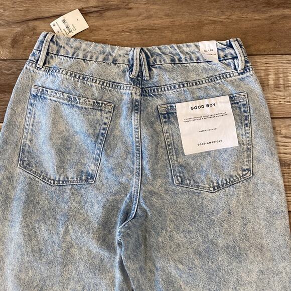 NWT GOOD AMERICAN Good Boy Acid Wash Relaxed Fit Jeans 14/32 - Picture 9 of 11